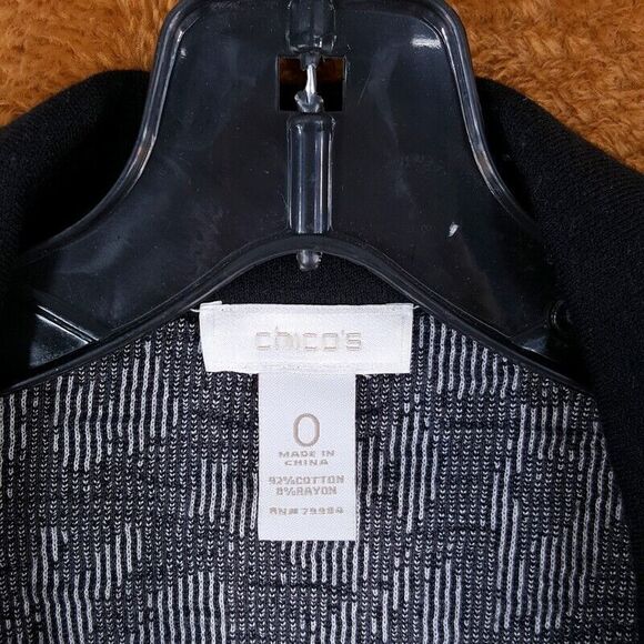 CHICOS Womens Sweater 0 Small Black Leopard Zip Up Moto Ombre Colorblock Knit - Picture 2 of 6